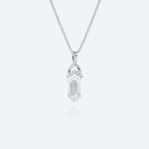White Gold Elongated Hexagon Cut Lab Diamond Fishtail Charm Necklace