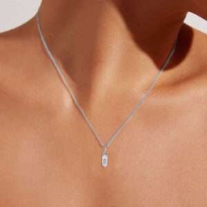 White Gold Elongated Hexagon Cut Lab Diamond Fishtail Charm Necklace