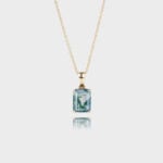 Rose Gold Emerald Cut Moss Agate Pendant Simple Solitaire Necklace (4)