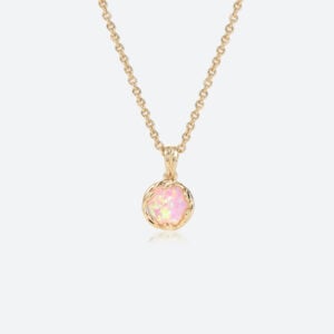 Pink Opal Necklace​ Pendant Necklace Gold​ Yellow Gold Chain Necklace​
