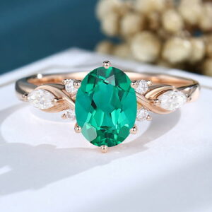 Oval Cut Emerald Engagement Ring