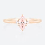 0.5ct Fancy Pink VS+ Marquise Cut Lab Grown Pink Diamond Three Stone 6 Claw Prong Engagement Ring (1)