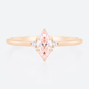 0.5ct Fancy Pink VS+ Marquise Cut Lab Grown Pink Diamond Three Stone 6 Claw Prong Engagement Ring