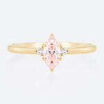 0.5ct Fancy Pink VS+ Marquise Cut Lab Grown Pink Diamond Three Stone 6 Claw Prong Engagement Ring (7)