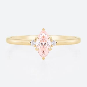 0.5ct Fancy Pink VS+ Marquise Cut Lab Grown Pink Diamond Three Stone 6 Claw Prong Engagement Ring