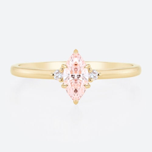 0.5ct Fancy Pink VS+ Marquise Cut Lab Grown Pink Diamond Three Stone 6 Claw Prong Engagement Ring