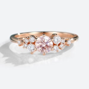 Round Gold 0.5ct Pink Diamond Ring Round Cut Lab Diamond Art Deco Ring