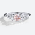 White Gold 0.5ct Pink Diamond Ring Round Cut Lab Diamond Art Deco Ring