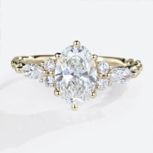 1.5ct Lab Grown Diamond Rings​ Oval Cut Twisted 6-Prong Engagement Ring in Yellow Gold