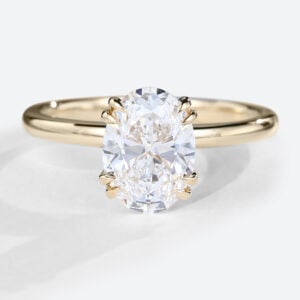 1.5ct Solitaire Lab Grown Diamond Rings Oval Cut Double Claw Ring in Yellow Gold