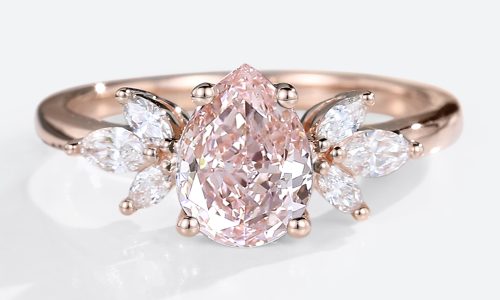 1.2ct Rose Gold Pear Shaped Pink Lab Grown Diamond Engagement Ring Cluster Promise Ring (1)
