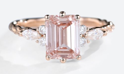 1.5CT Rose Gold Emerald Cut Lab Pink Diamond Rings Twisted Cluster Wedding Band (1)