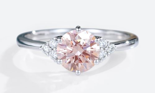 1.5CT White Gold Round Cut Lab Pink Diamond Rings Cluster Engagement Rings (1)