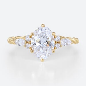 1.5ct Lab Grown Diamond Rings​ Oval Cut Twisted 6-Prong Engagement Ring in Yellow Gold
