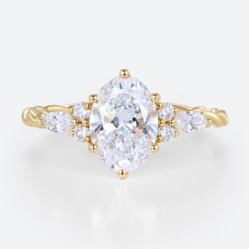 1.5ct Lab Grown Diamond Rings​ Oval Cut Twisted 6-Prong Engagement Ring in Yellow Gold