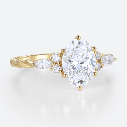 1.5ct Lab Grown Diamond Rings​ Oval Cut Twisted 6-Prong Engagement Ring in Yellow Gold