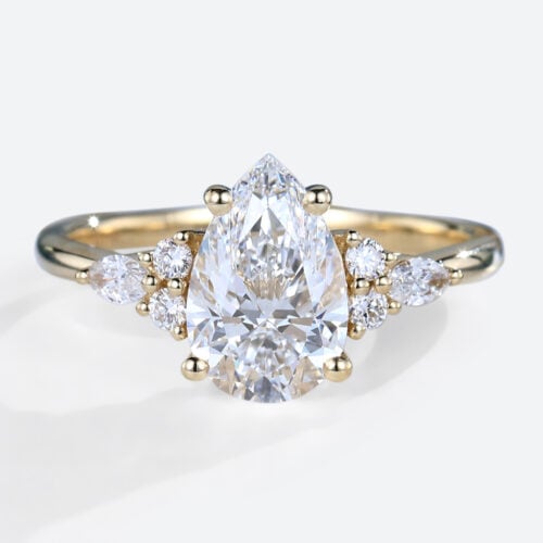 1.5ct Colorless VS+ Pear Shaped Lab Grown Diamond Vintage 4-Prong Engagement Ring in Yellow Gold