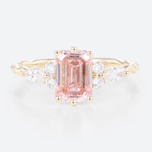 1.5ct Lab Grown Pink Diamond​ Ring Emerald Cut Twisted 6-Prong Ring in Yellow Gold