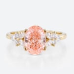 Oval Lab Pink Diamond Ring 1.5ct Floral 4 Double Claw Engagement Ring