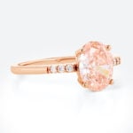 1.5ct Fancy Pink VS+ Oval Cut Lab Grown Pink Diamond Pavé 4-Prong Engagement Ring (7)