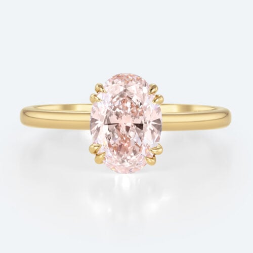 1.5ct Lab Pink Diamond Ring Simple Oval Cut Solitaire Engagement Ring in Yellow Gold