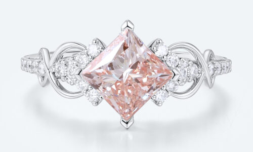 White Gold Diamond and Pink Engagement Ring 1.5ct Princess Cut Infinity Ring