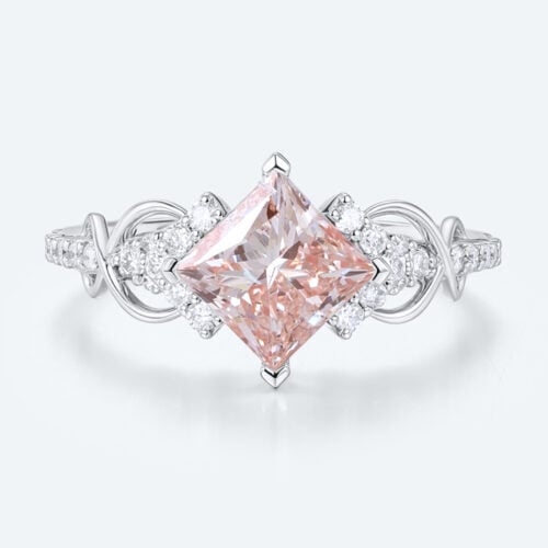 White Gold Diamond and Pink Engagement Ring 1.5ct Princess Cut Infinity Ring