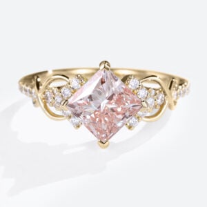 Yellow Gold Diamond and Pink Engagement Ring 1.5ct Princess Cut Infinity Ring