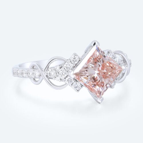 White Gold Diamond and Pink Engagement Ring 1.5ct Princess Cut Infinity Ring