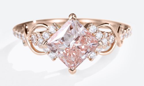 1.5ct Fancy Pink VS+ Princess Cut Lab Grown Pink Diamond Infinity 4-Prong Engagement Ring in Rose Gold Rose Gold Diamond and Pink Engagement Ring 1.5ct Princess Cut Infinity Ring