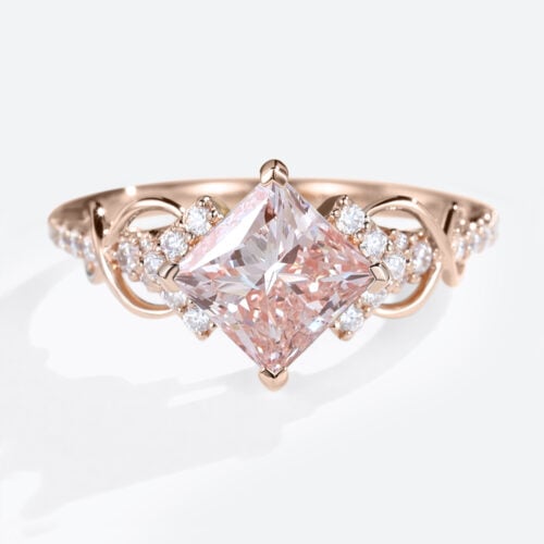 Rose Gold Diamond and Pink Engagement Ring 1.5ct Princess Cut Infinity Ring