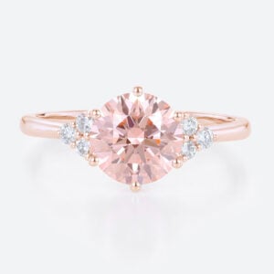 Pink Lab Diamond 1.5 Ct Round Cut Cluster Diamond Engagement Ring