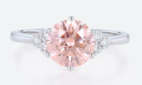 1.5CT White Gold Round Cut Lab Pink Diamond Rings Cluster Engagement Rings Pink Lab Diamond 1.5 Ct Round Cut Cluster Diamond Engagement Ring