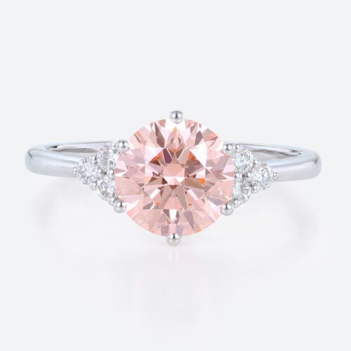 Pink Lab Diamond 1.5 Ct Round Cut Cluster Diamond Engagement Ring