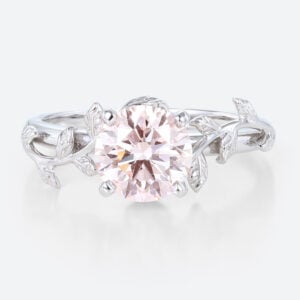 Solitaire Pink Diamond Ring 1ct Round Lab Diamond 4-Prong Ring in White Gold