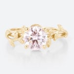 Solitaire Pink Diamond Ring 1ct Round Lab Diamond 4-Prong Ring in Yellow Gold