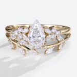 Pear Shaped Lab Diamond with Curved Wedding Bands Set