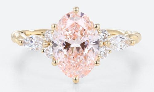 1.5ct Yellow Gold Oval Cut Lab Pink Diamond Engagement Ring Twisted Promise Ring (1)