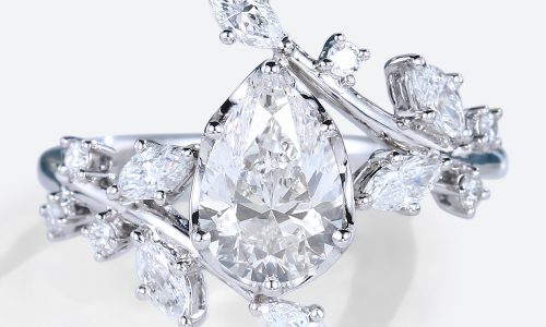 14K White Gold Pear Shaped 1.2 Carat Lab Diamond Leaf Engagement Ring (1)