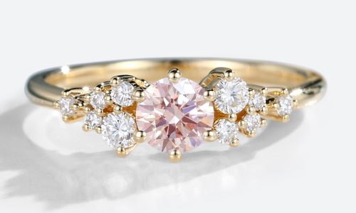 14K Yellow Gold Round Cut Lab Pink Diamond Rings Art Deco Engagement Rings (1)