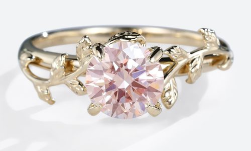 14K Yellow Gold Round Cut Lab Pink Diamond Solitaire Engagement Rings Twig Promise Ring (1)