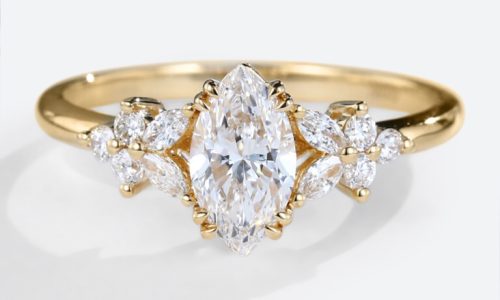 1CT Yellow Gold Marquise Cut Lab Grown Diamond Rings Petal Side Stones Engagement Ring (1)