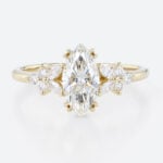 1ct Colorless VS+ Marquise Cut Lab Grown Diamond Petal Side Stones Double Claw Prong Engagement Ring in Yellow Gold