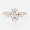1ct Colorless VS+ Marquise Cut Lab Grown Diamond Petal Side Stones Double Claw Prong Engagement Ring in Yellow Gold