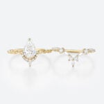 Solid Gold 1 Carat Pear Shaped Lab Diamond Twisted Engagement Ring Set