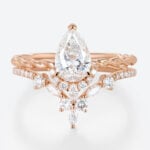 Solid Gold 1 Carat Pear Shaped Lab Diamond Twisted Engagement Ring Set