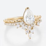 Solid Gold 1 Carat Pear Shaped Lab Diamond Twisted Engagement Ring Set