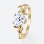 1ct Lab Diamond Ring Solitaire Round Dimaond Leaf Promise Ring in Yellow Gold