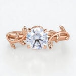 1ct Lab Diamond Ring Solitaire Round Dimaond Leaf Promise Ring in Rose Gold