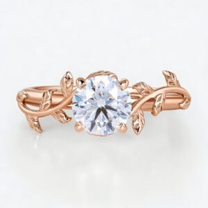 1ct Lab Diamond Ring Solitaire Round Dimaond Leaf Promise Ring in Rose Gold